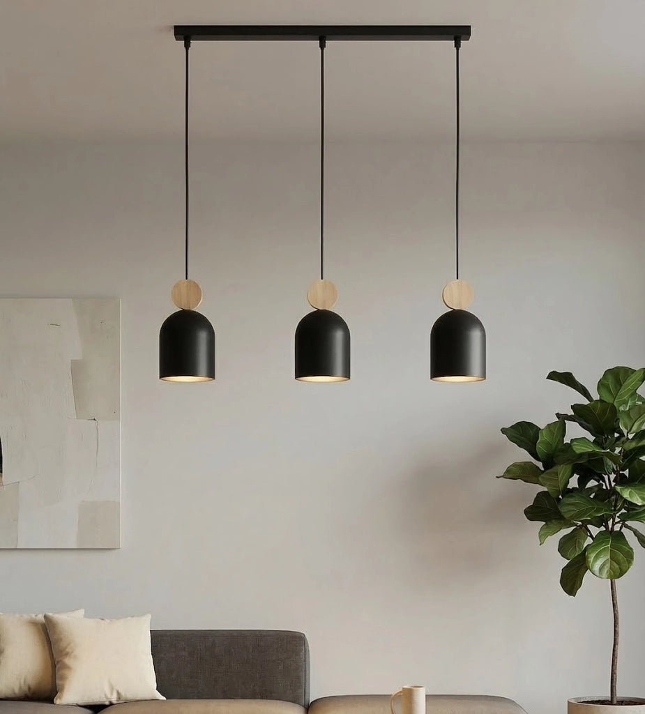 Lampada a sospensione MESI nera legno 3xGU10 Emibig
