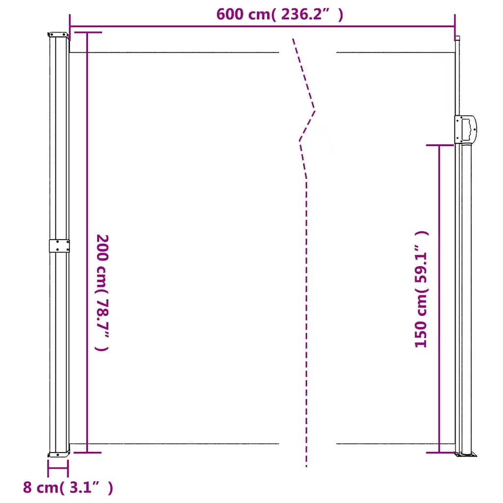 Tenda da Sole Laterale Retrattile Nera 200x600 cm 4004549