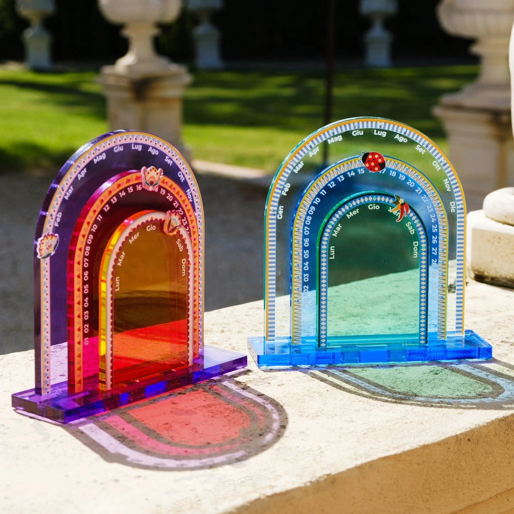CALENDARIO PERPETUO SIBILLA IN CRISTALLO ACRILICO DECORATO BLU
