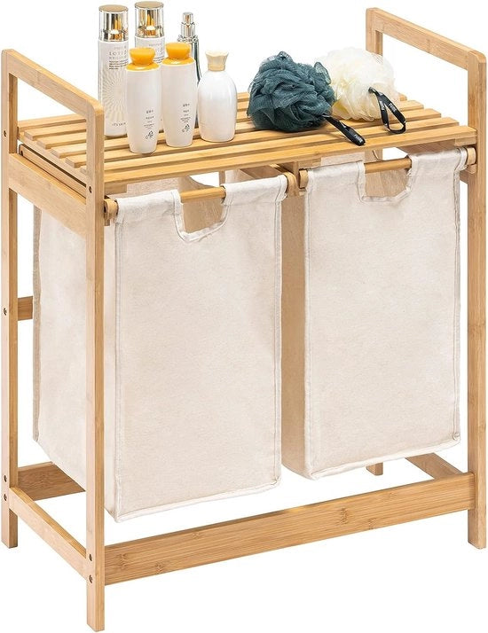 Asciugamani da parete in legno di bambù con pannelli, raccolta di asciugamani con 2 sacchi di asciugamani estensibili, adatto per camera da letto e cucina lavanderia, 73 x 64 x 33 cm, colore avorio.