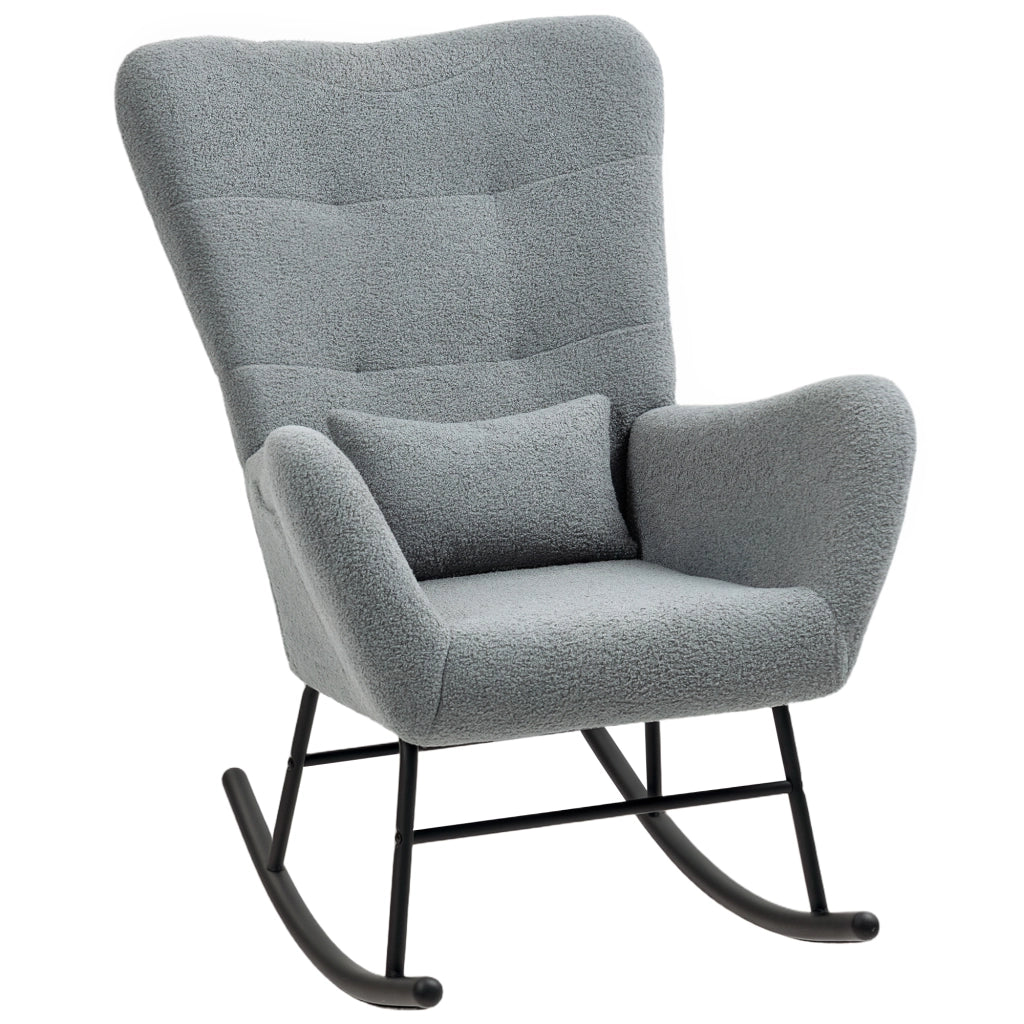 Poltrona a Dondolo ¨C Zephmum ¨C Grigio Tessuto Imbottito con Cuscino Lombo