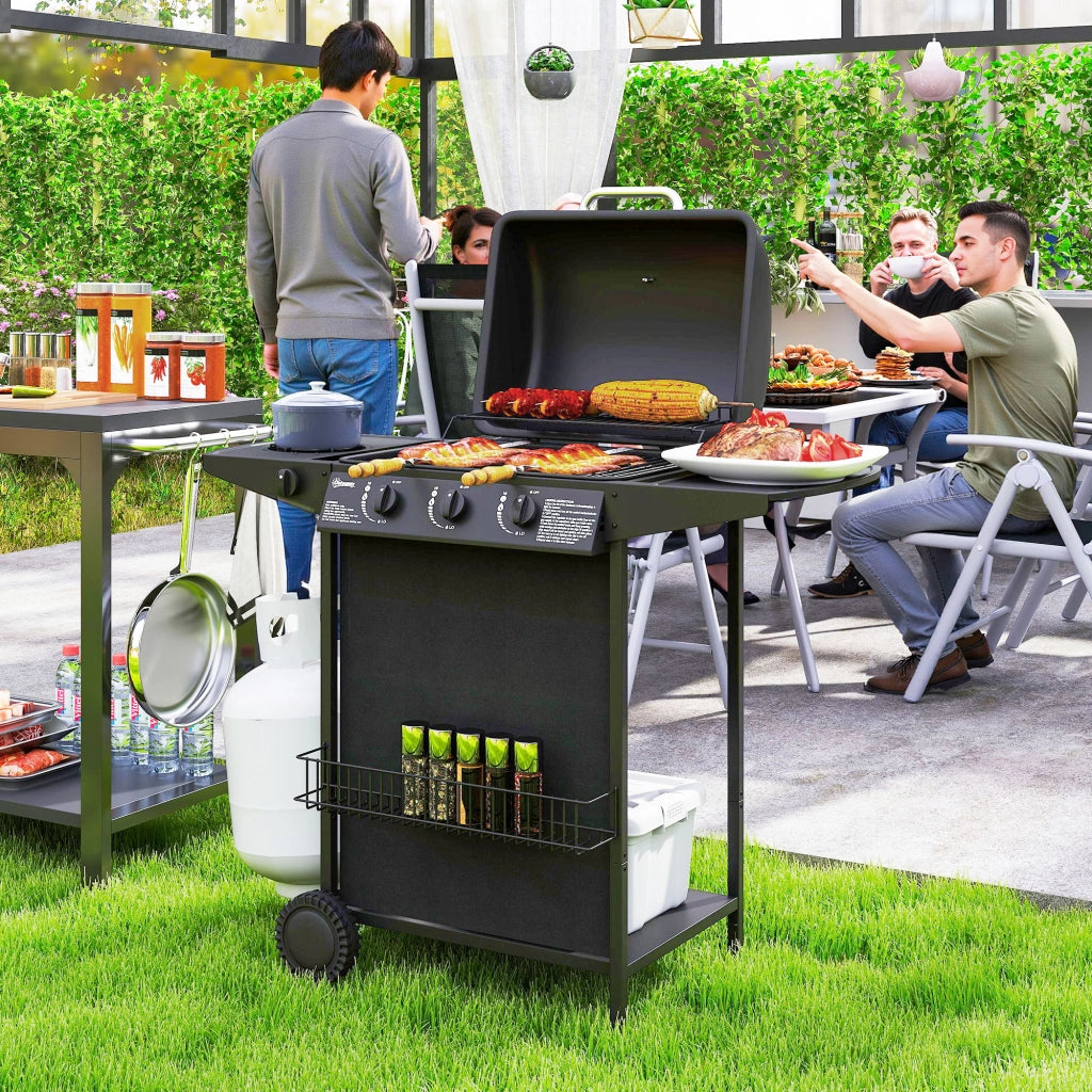 Barbecue a Gas 3 Bruciatori con Griglia e Termometro ¨C zephmum ¨C Nero 108x54x97 cm