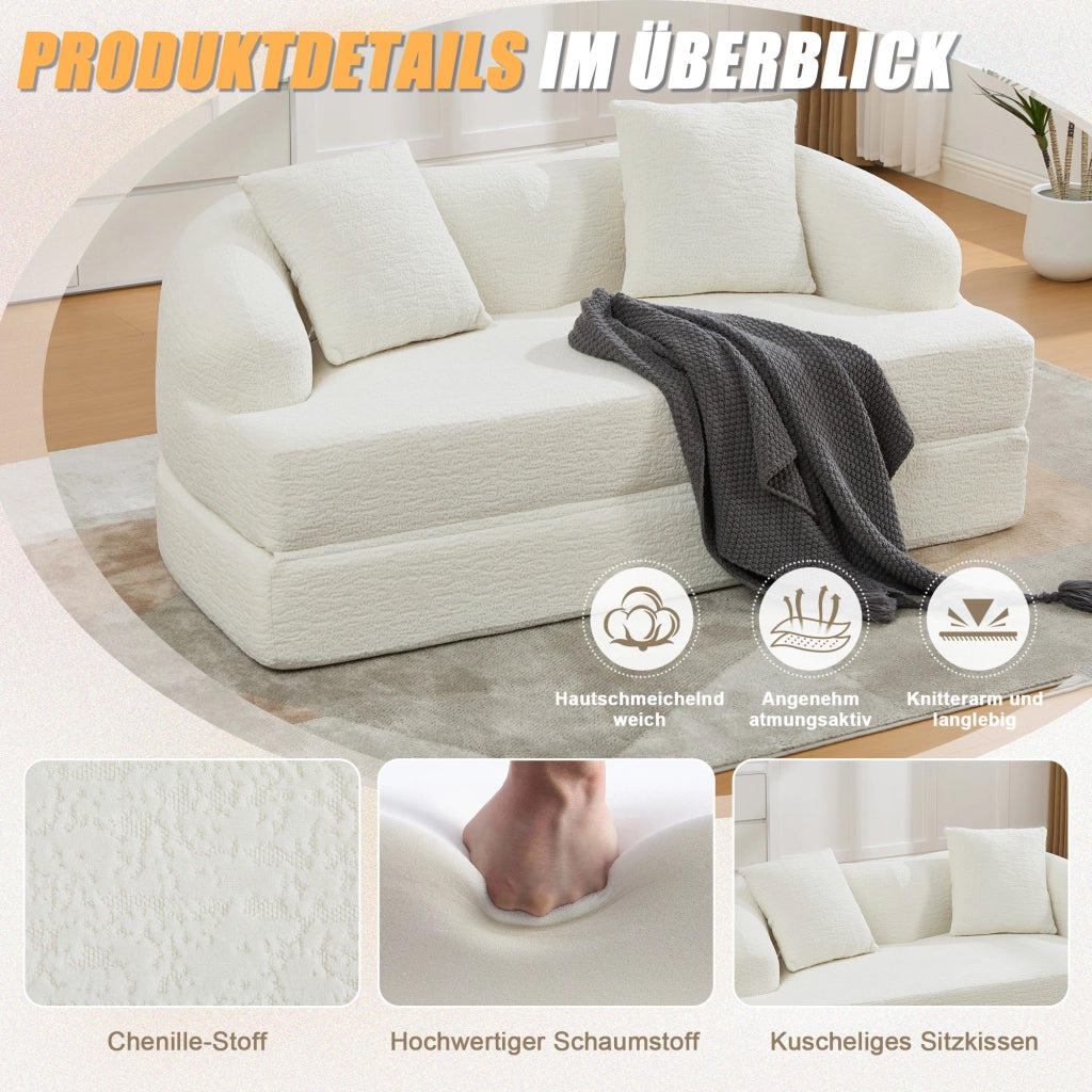 Divano letto 2 posti - con funzione letto e schienali separati - in chenille beige