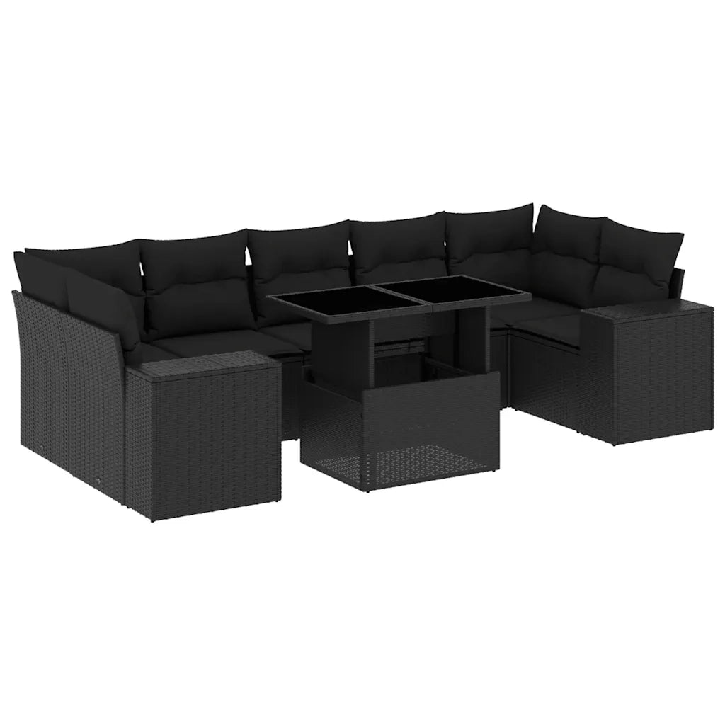 Set Divani da Giardino con Cuscini 8 pz Nero in Polyrattan