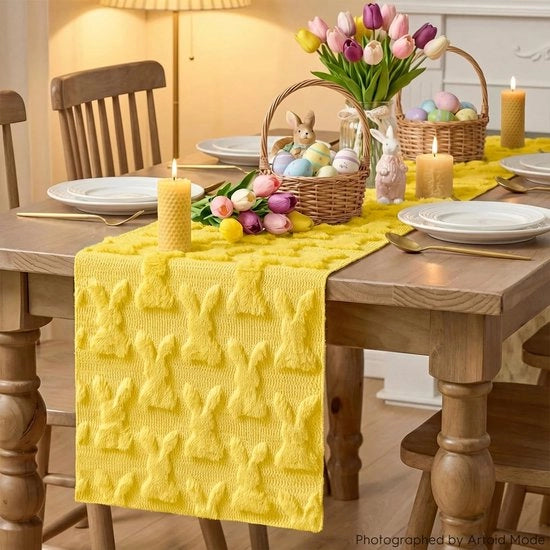 Tavolo da pranzo con panno di piuma morbido giallo 33 x 183 cm