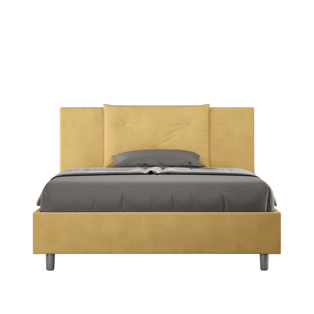 BS COM Letto matrimoniale francese senza rete imbottito 140x190 microfibra ocra