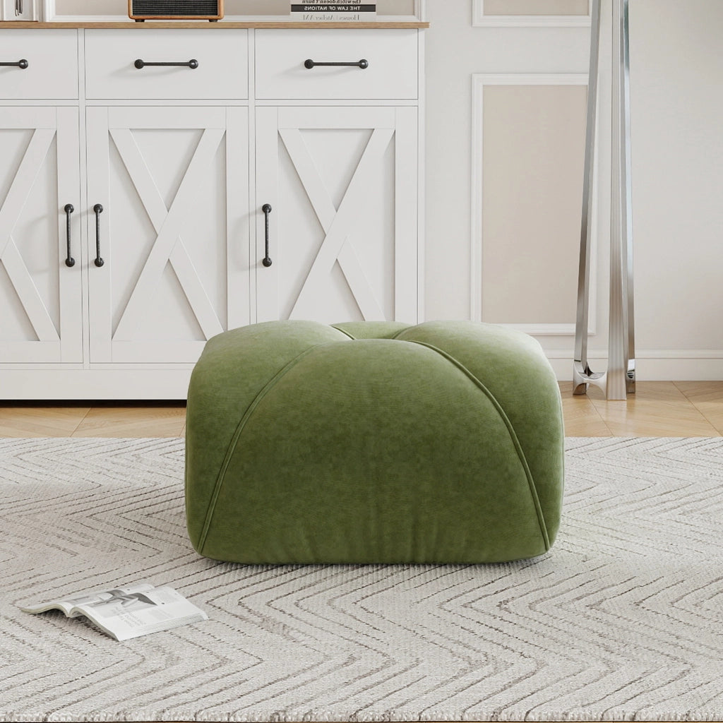 Poltrona Pouf con Seduta Profonda e Schienale, Imbottitura in Schiuma, Chenille, Verde