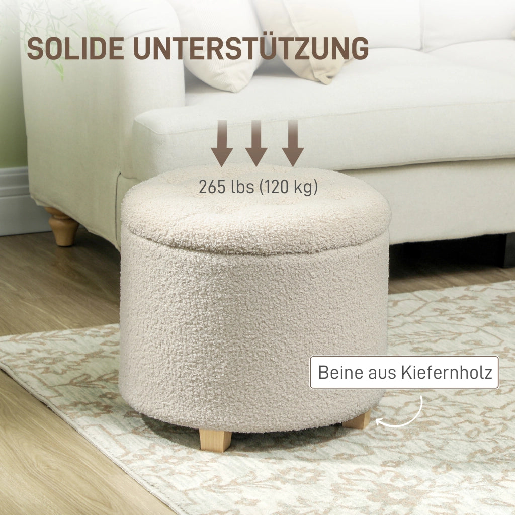 Pouf rotondo con contenitore e coperchio ¨C Zephmum ¨C Gambe in legno, crema