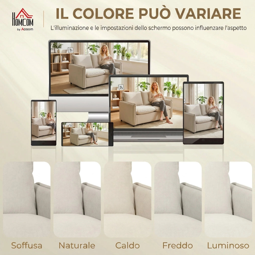 Divano 2 Posti Imbottito in Similpelle ¨C Minimal ¨C Crema