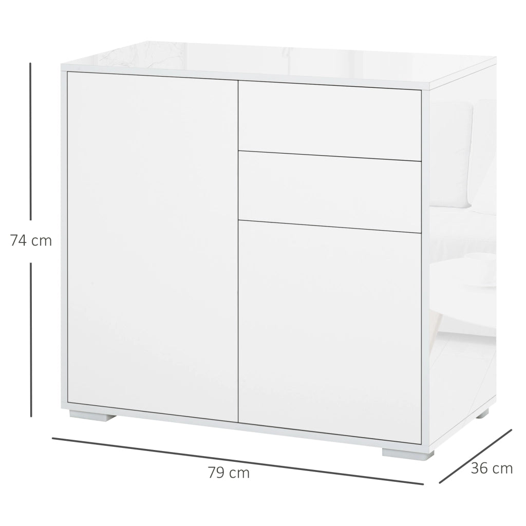 EasyComfort Mobiletto 2 Cassetti e 2 Ante, Apertura a Pressione, Mobile con 2 Cassetti e 2 Ante per Casa e Ufficio, 79x36x74cm, Bianco Opaco
