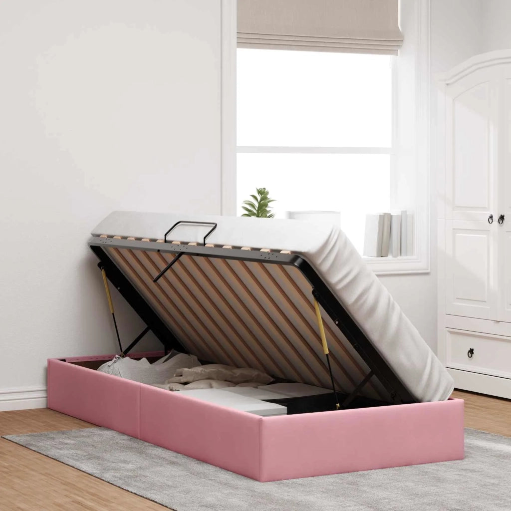 Letto ottomano con archiviazione Rosa 90 x 200 cm Velluto 3442861