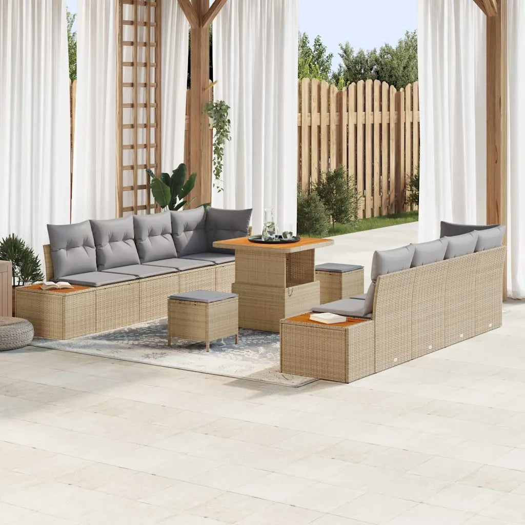 Set Divano da Giardino 11 pcs Beige polyrattan