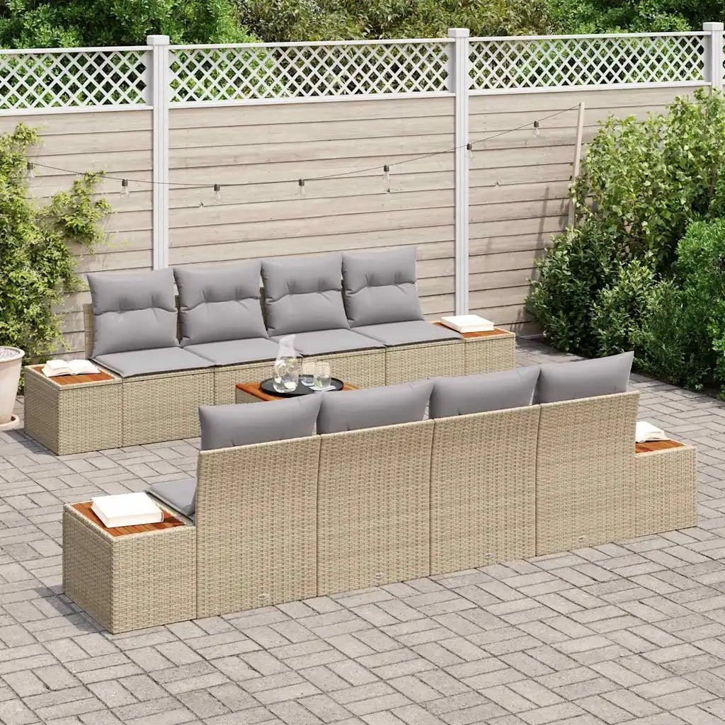Set Divano da Giardino con cuscino 9 pcs Beige Poly Rattan