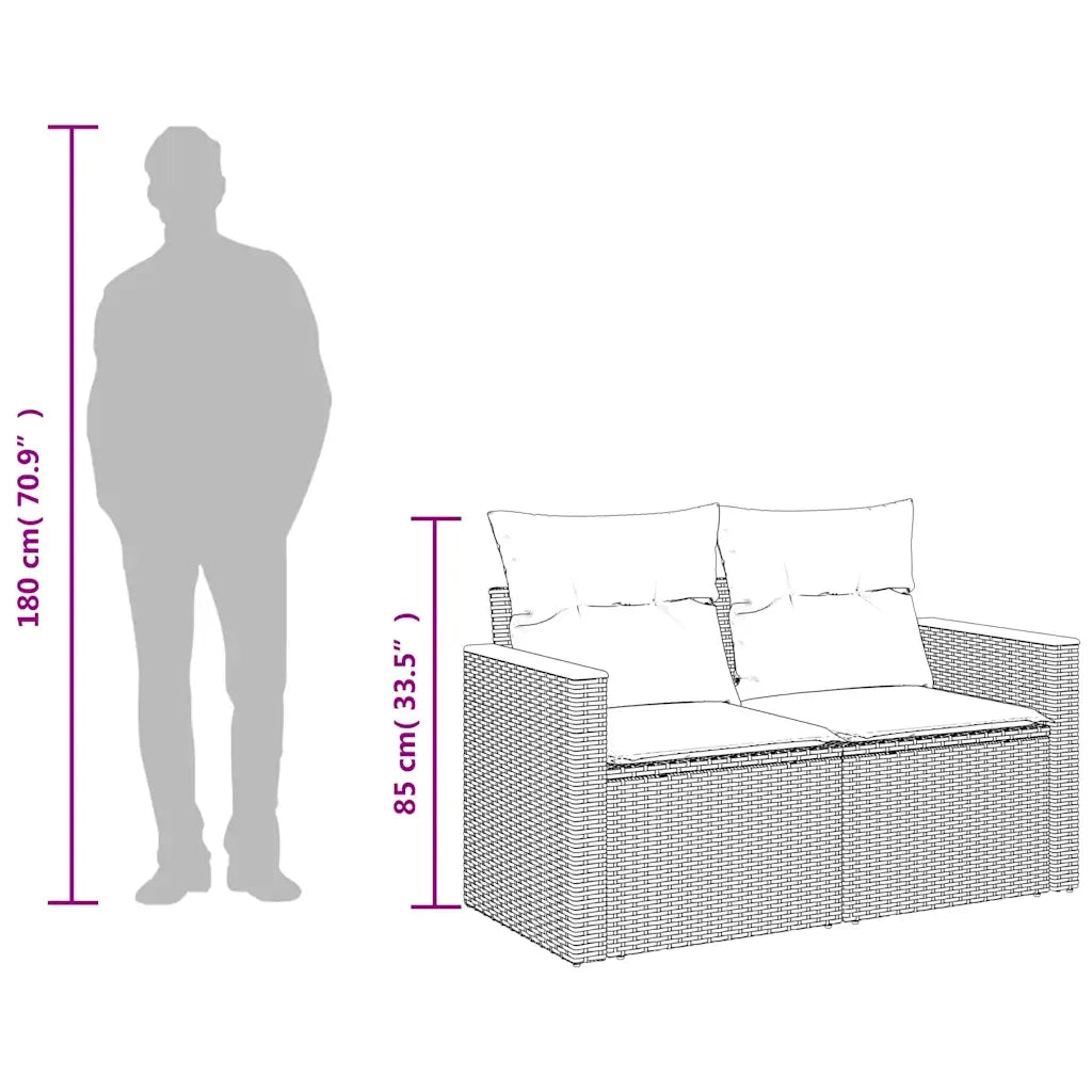 Divano da giardino con cuscini 2 posti nero in polyrattan 365977