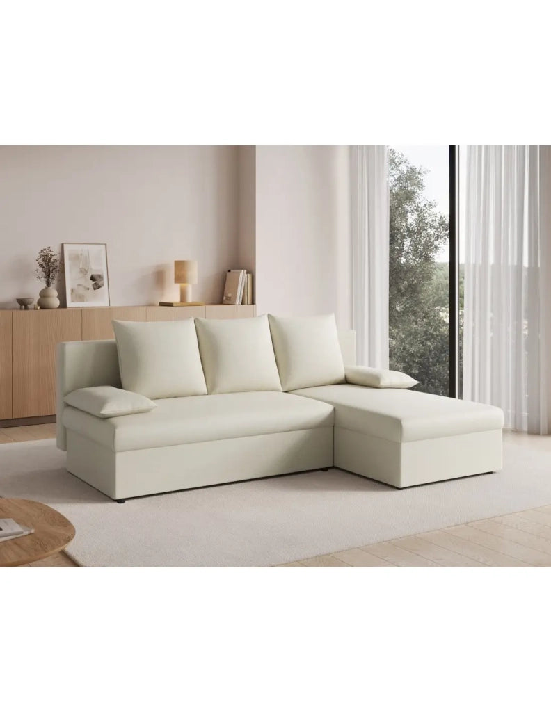Divano angolare Beige 3 posti convertibile compatto 206x90x146cm GINA