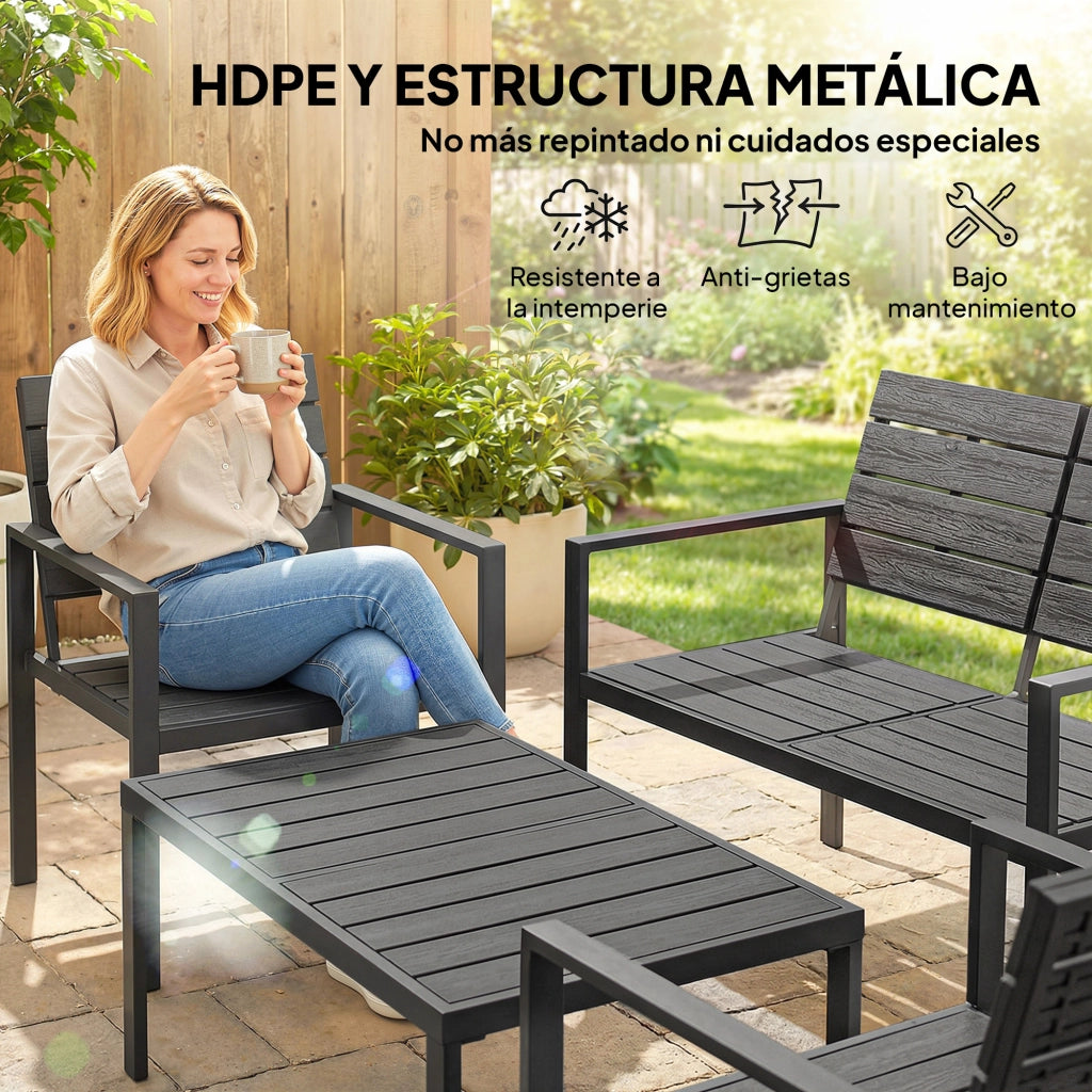 Set giardino 4 posti con divano 2 posti 2 poltrone tavolino ¨C Xylo ¨C nero