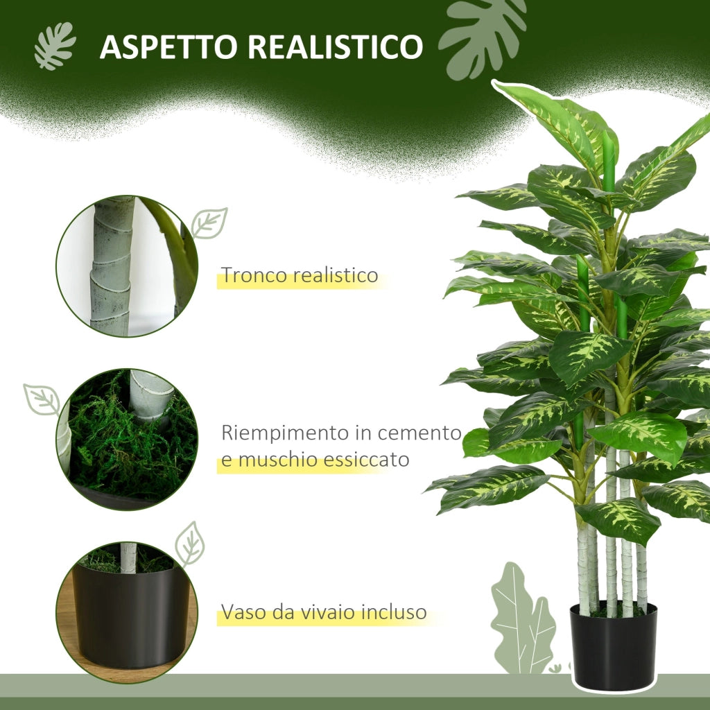 Pianta Artificiale 120 H cm per Interni ed Esterni con Vaso Nero