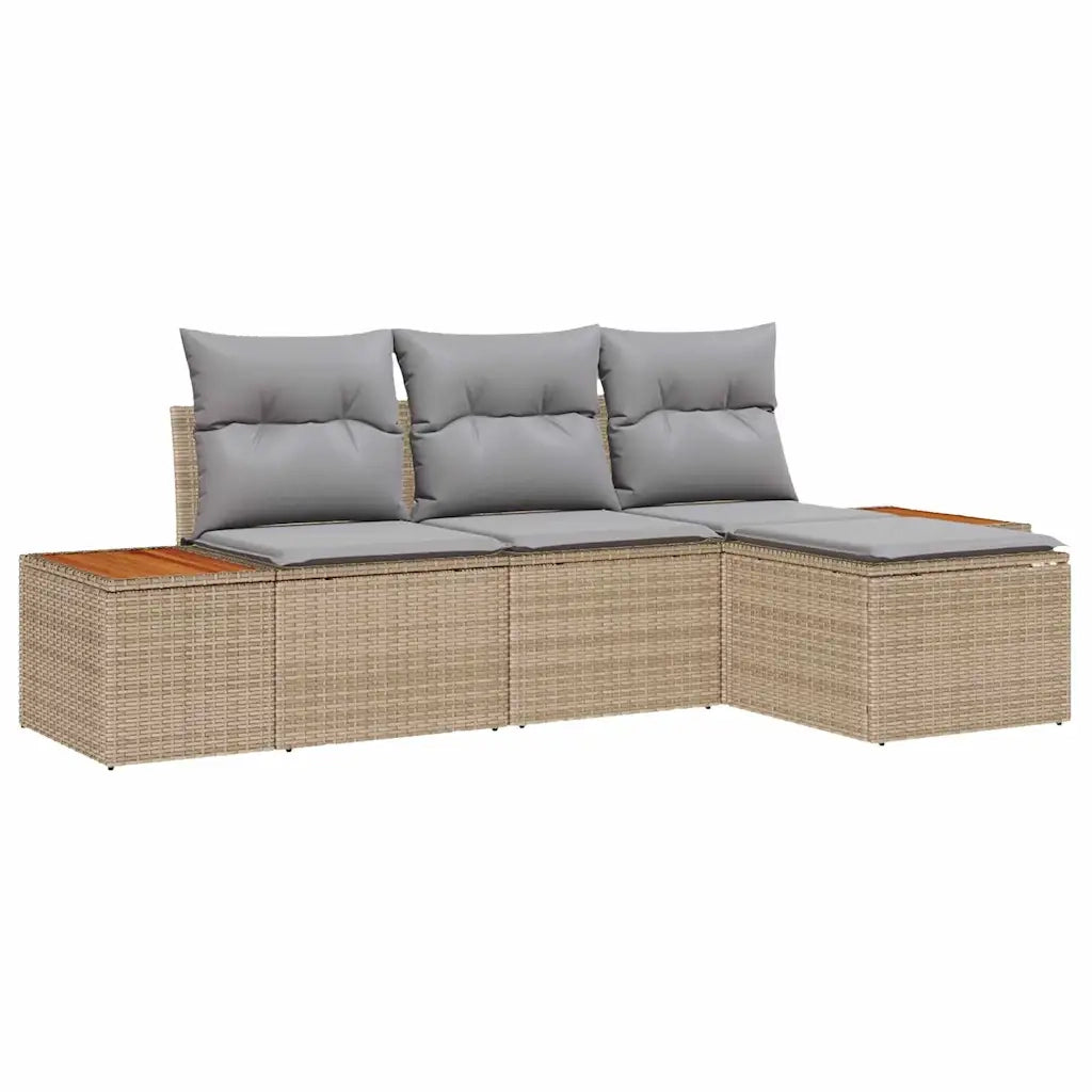 Set Divano da Giardino con cuscino 4 pcs Beige polyrattan