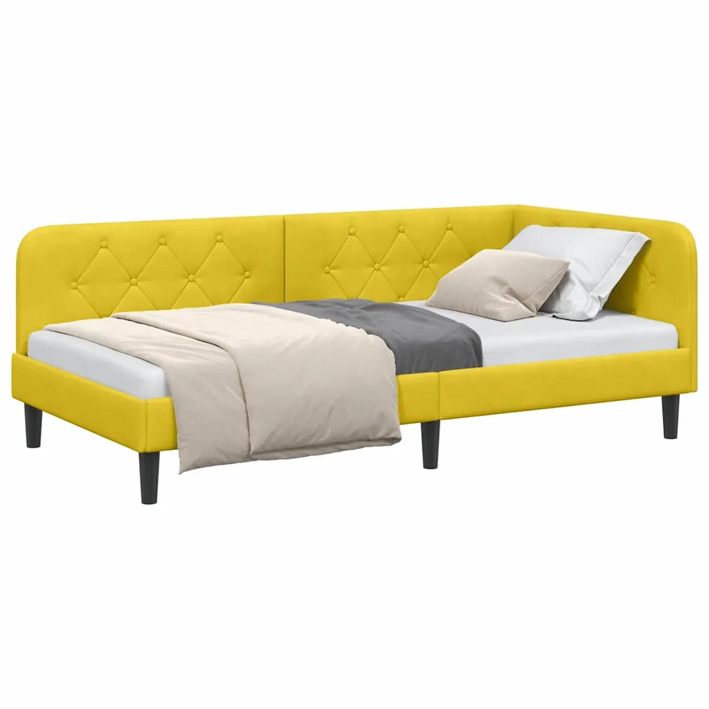 Cornice del letto ad angolo Giallo 90 x 190 cm Velluto