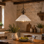 VOLTERRA Lampadario a Sospensione Ø40 in Ceramica Bianca Traforata e Ottone Anticato