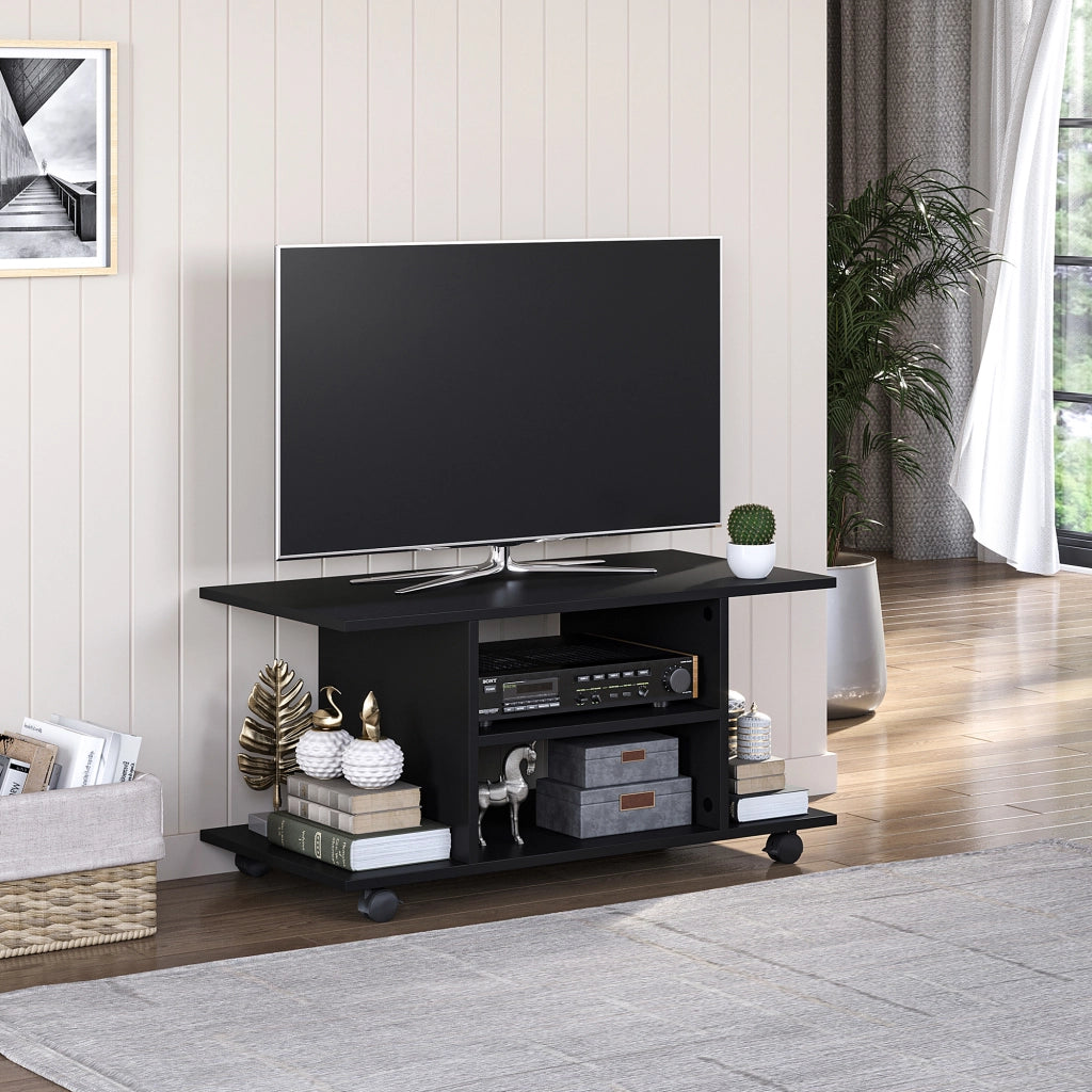 Mobile TV con Ripiani e Ruote ¨C Zephmum ¨C Nero 80x40x40 cm