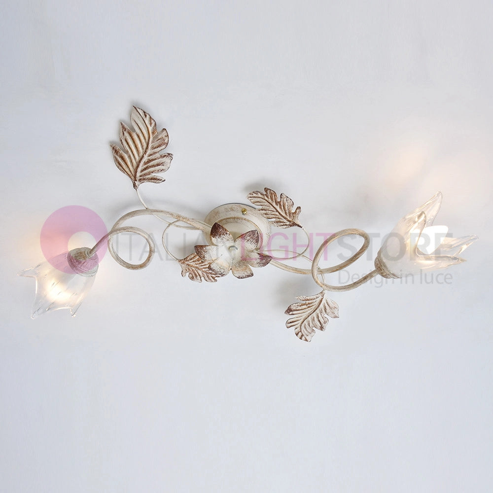 SYBILLA Plafoniera Applique a 2 Luci in Ferro Stile Rustico Floreale