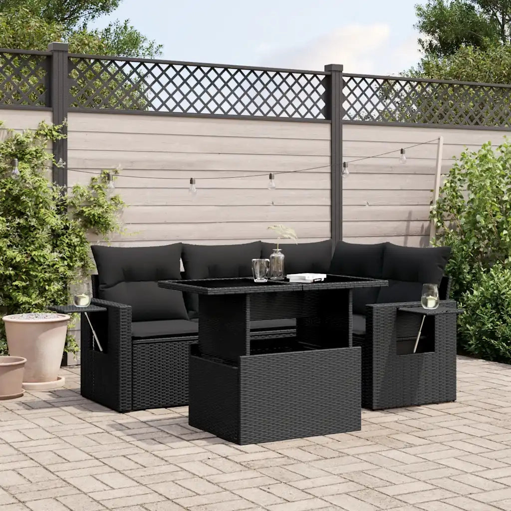 Set Divani da Giardino 5 pz con Cuscini in Polyrattan Nero
