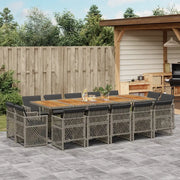 Set da Pranzo da Giardino 15 pz con Cuscini Grigio Polyrattan 3210878
