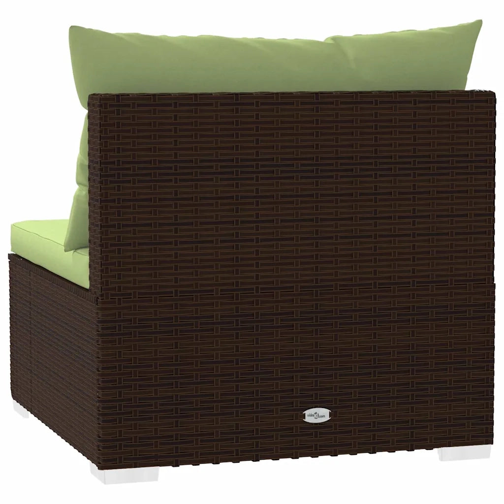 Divano Centrale da Giardino con Cuscini in Polyrattan Marrone 317559
