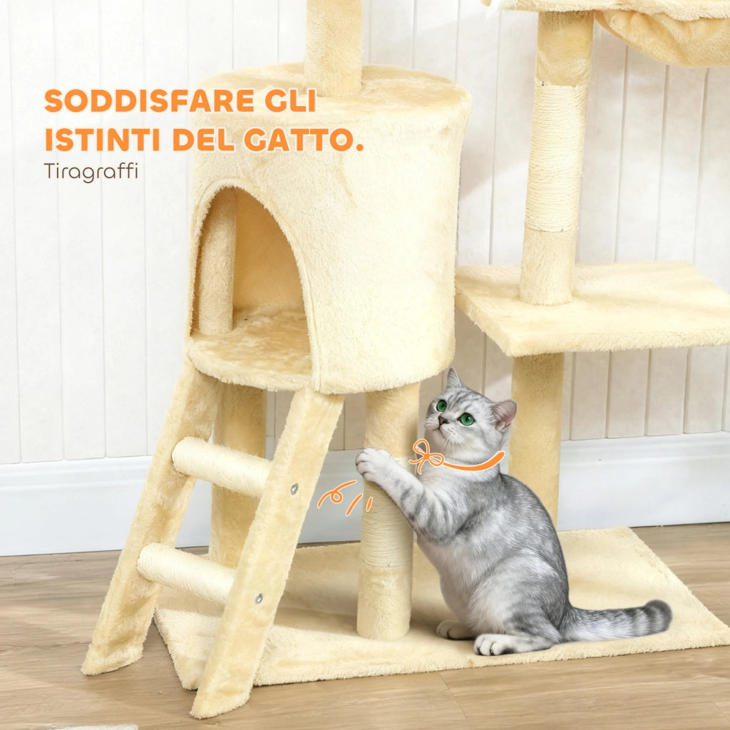 Torre per Gatti con Casetta e Piattaforme ¨C Xylo ¨C 60x35x134 cm Beige