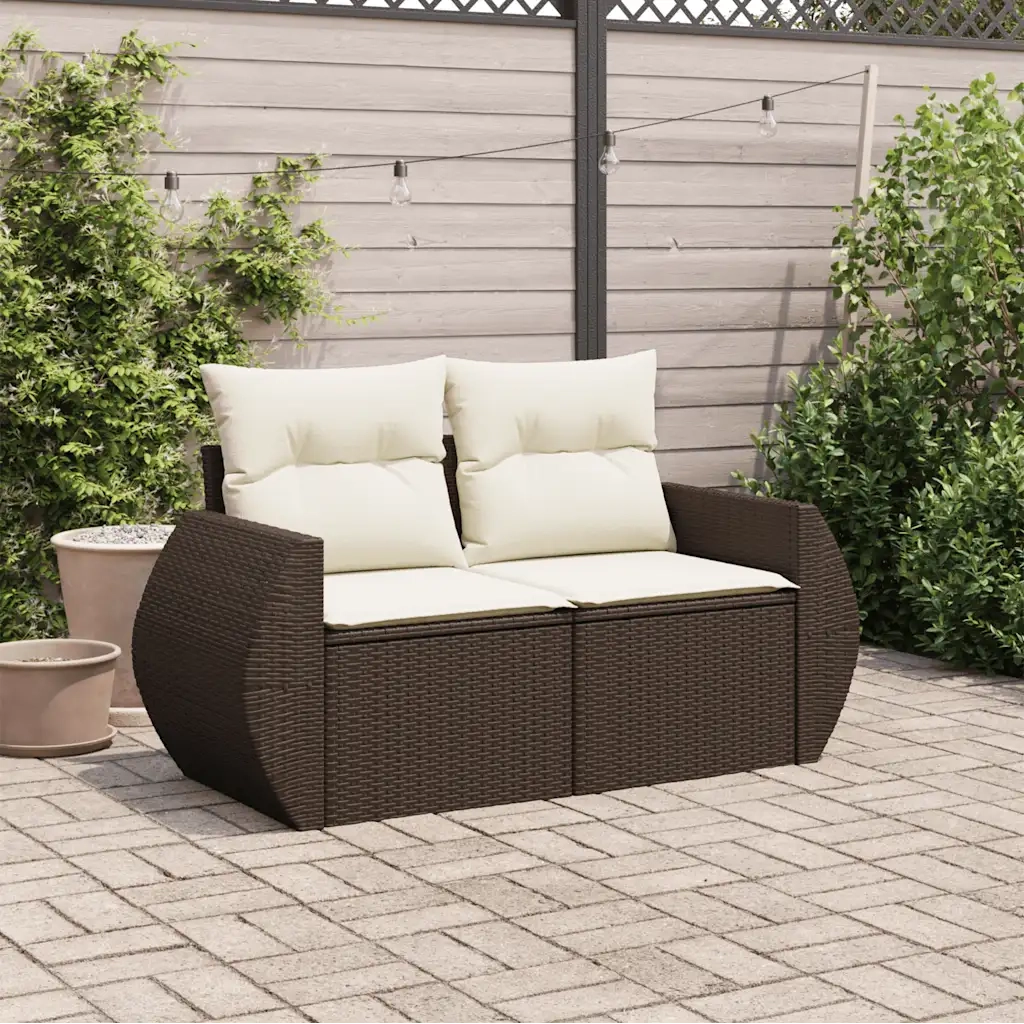 Divano da Giardino a 2 Posti con Cuscini in Polyrattan Marrone 366222