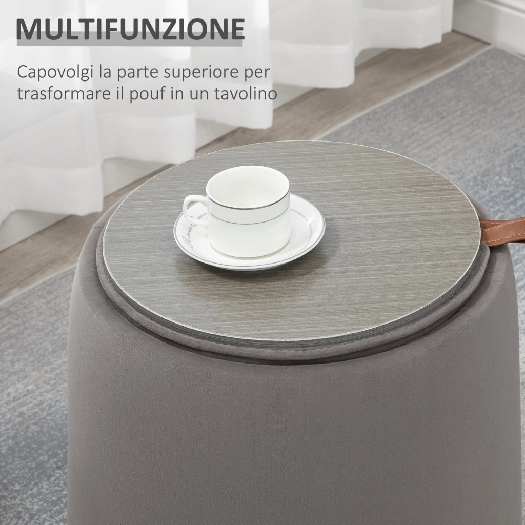 Pouf Contenitore in Velluto ¨C zephmum ¨C Grigio, ?44x47.5cm