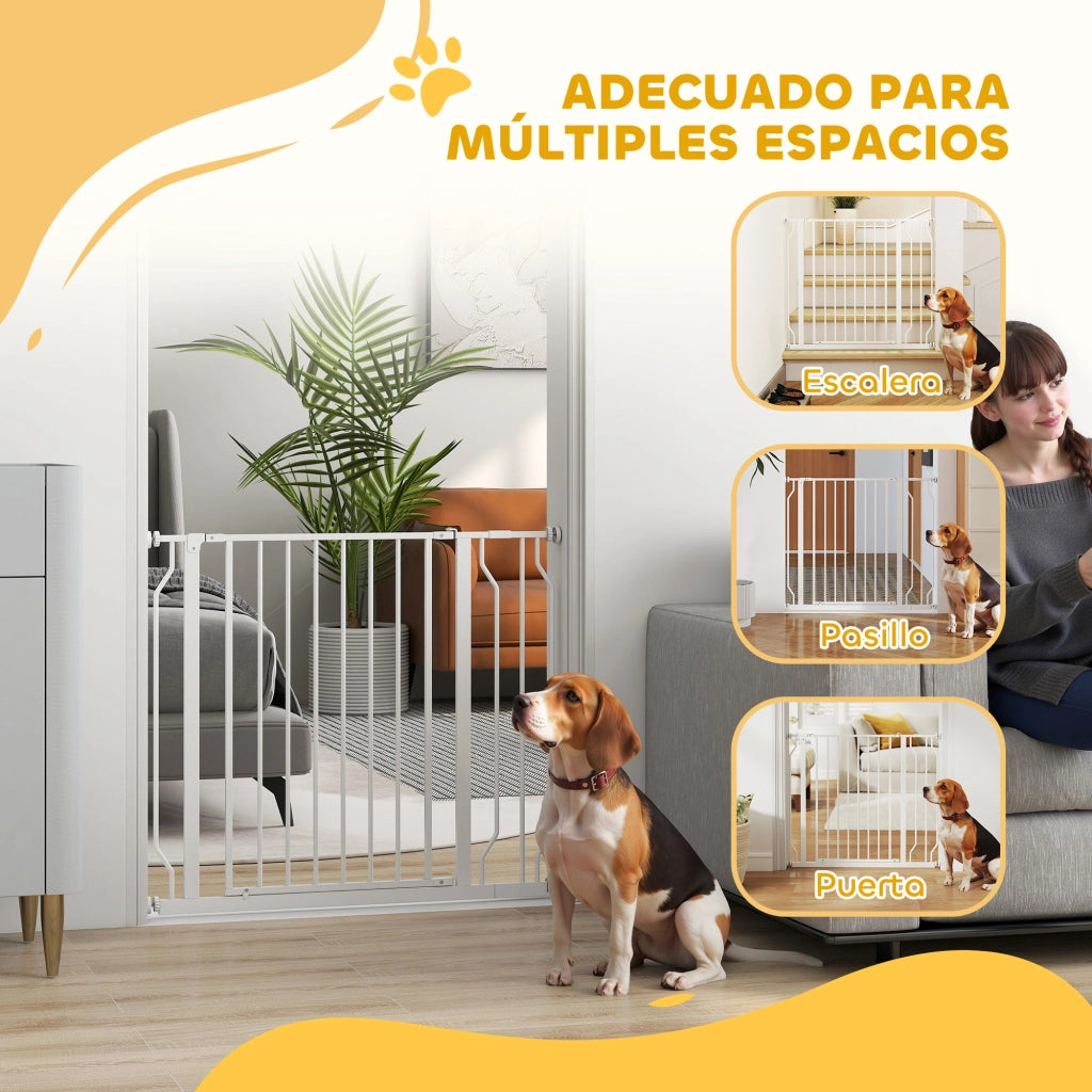 Cancelletto per Cani Regolabile 75-95 cm ¨C Xylo ¨C Bianco con Doppio Blocco e Estensione
