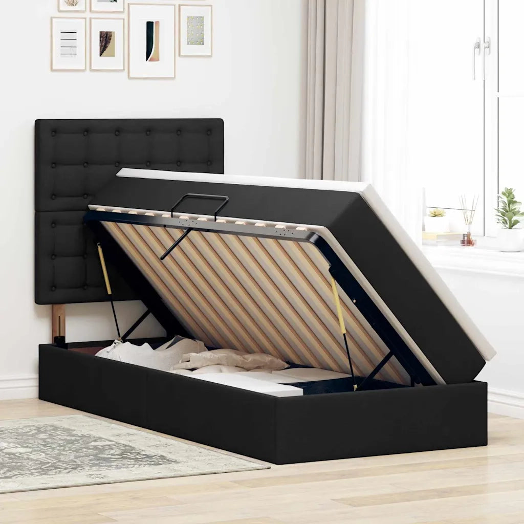Letto con contenitore e LED Nero 100 x 200 cm Poliestere