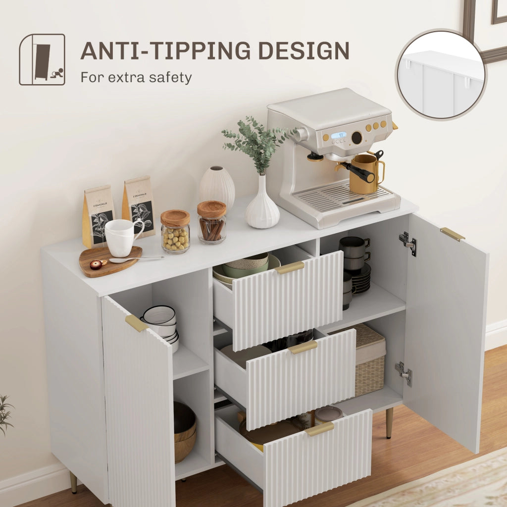 Credenza con 3 Cassetti e 2 Ante ¨C Minimal ¨C Legno e Metallo, Bianco