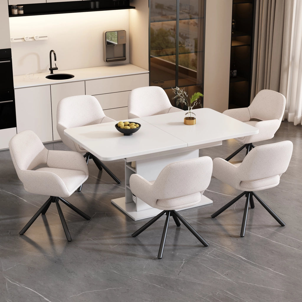 SEDIA Girevole con Braccioli Set da 6 pezzi Sherpa Bianco