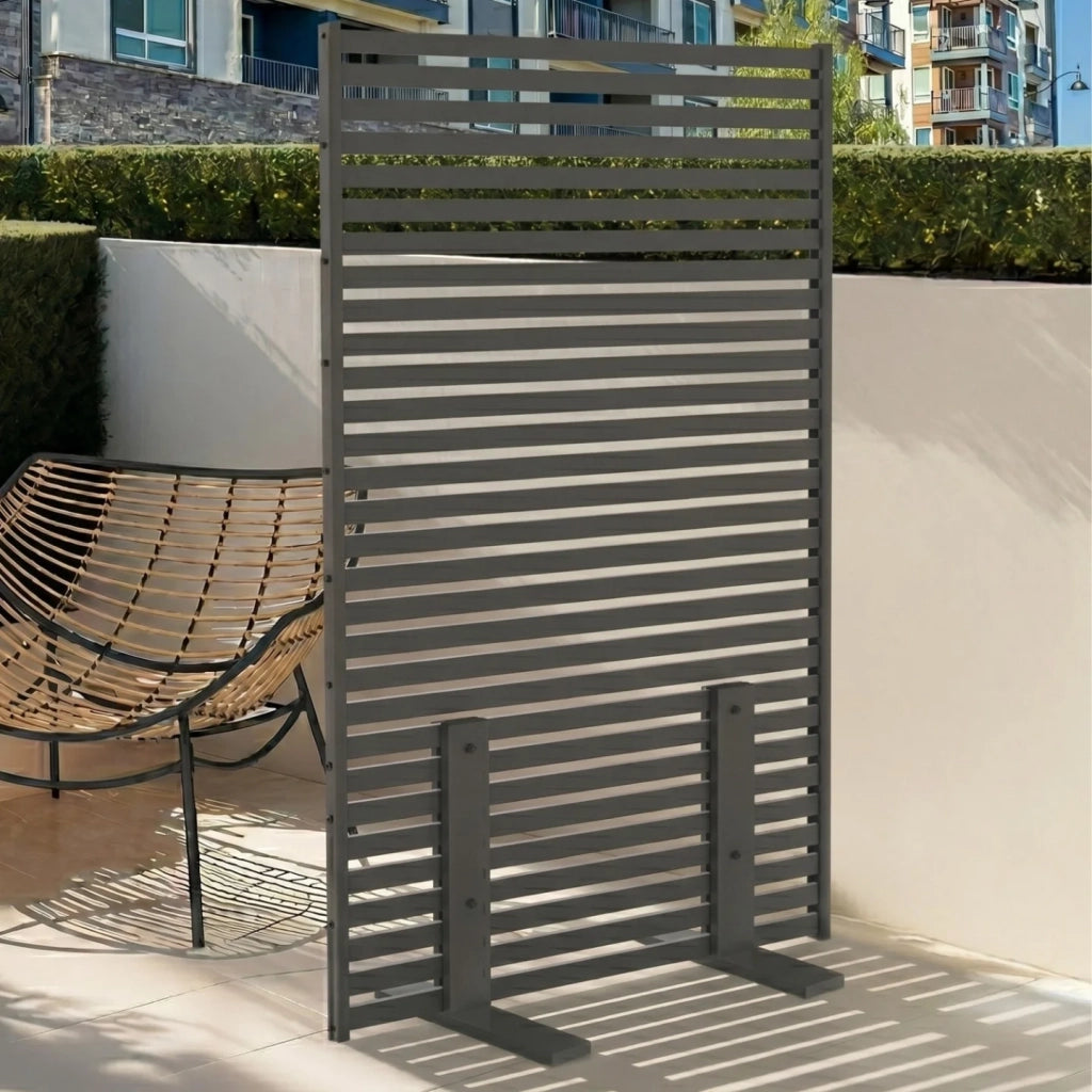 IDMarket - Paravento decorativo traforato 80 x 150 cm con lamelle orizzontali in metallo grigio antracite
