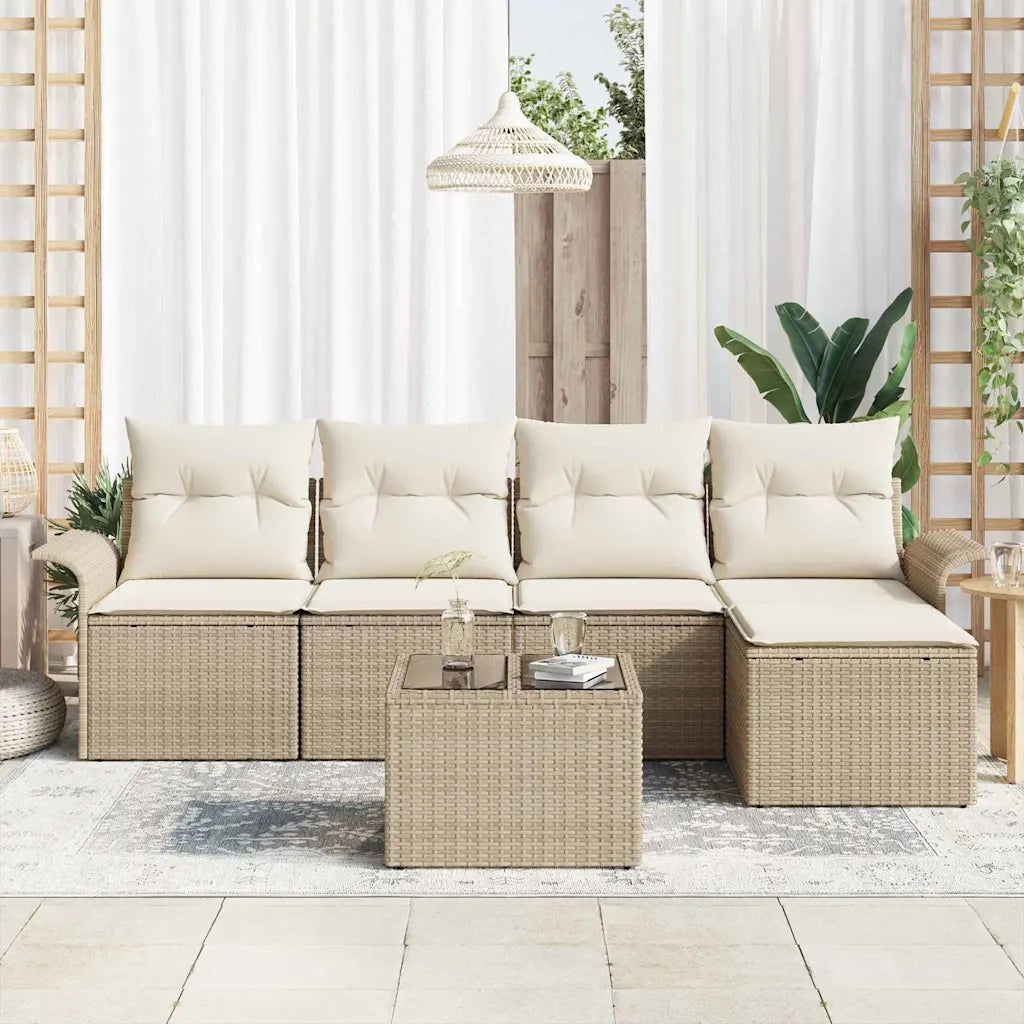 Divano da esterno con cuscino 6 pcs Beige polyrattan