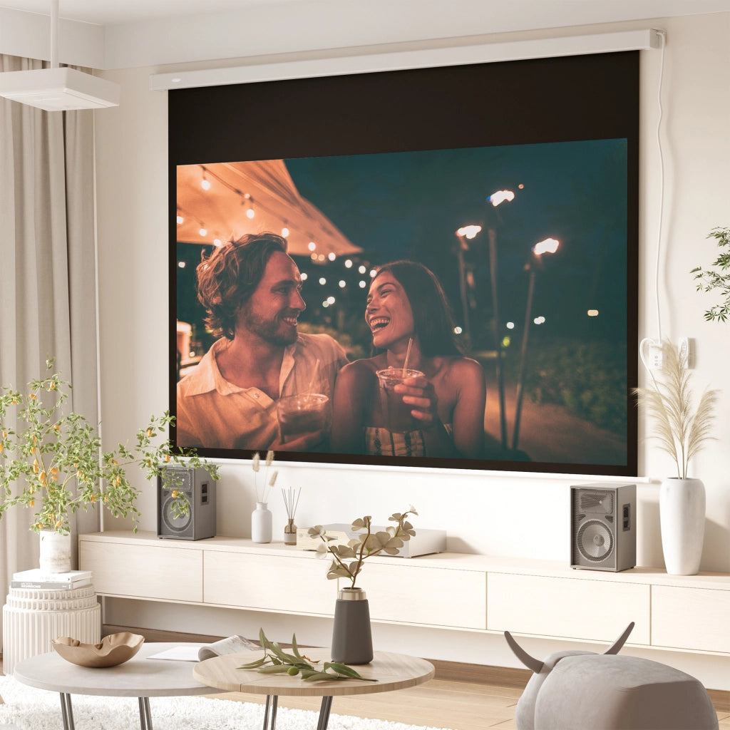 Schermo proiezione motorizzato 100 pollici 16:9 4K HD ¨C zephmum ¨C nero, montaggio parete o soffitto, telecomando
