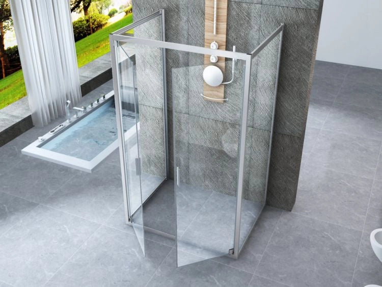 Box doccia Cristallo 6 mm 3 lati - Due Fissi piu' porta Saloon Trasparente - Misura: 60 x 110 x 60 x190h