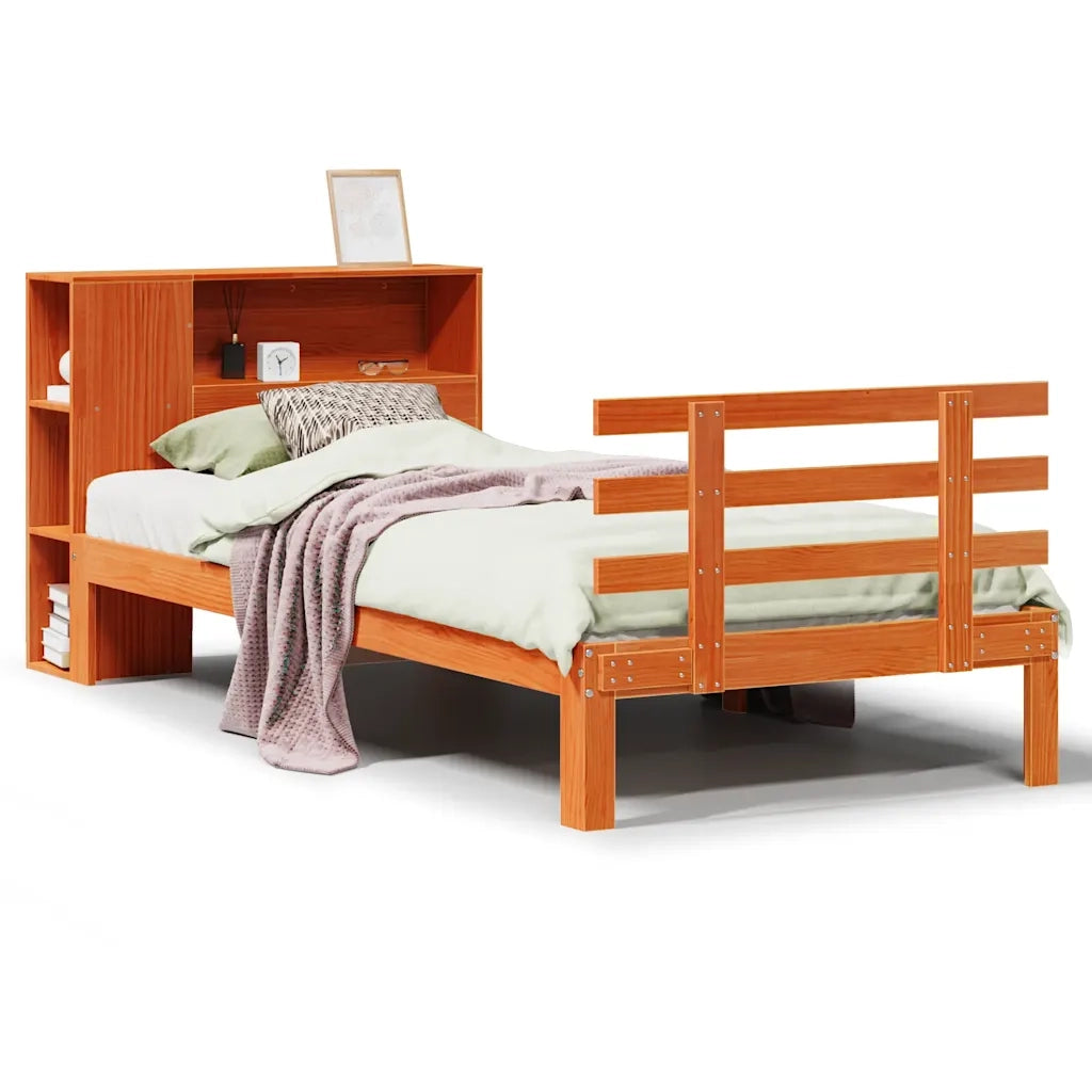 Letto Libreria senza Materasso Marrone Cera 100x200 cm in Pino 3322740