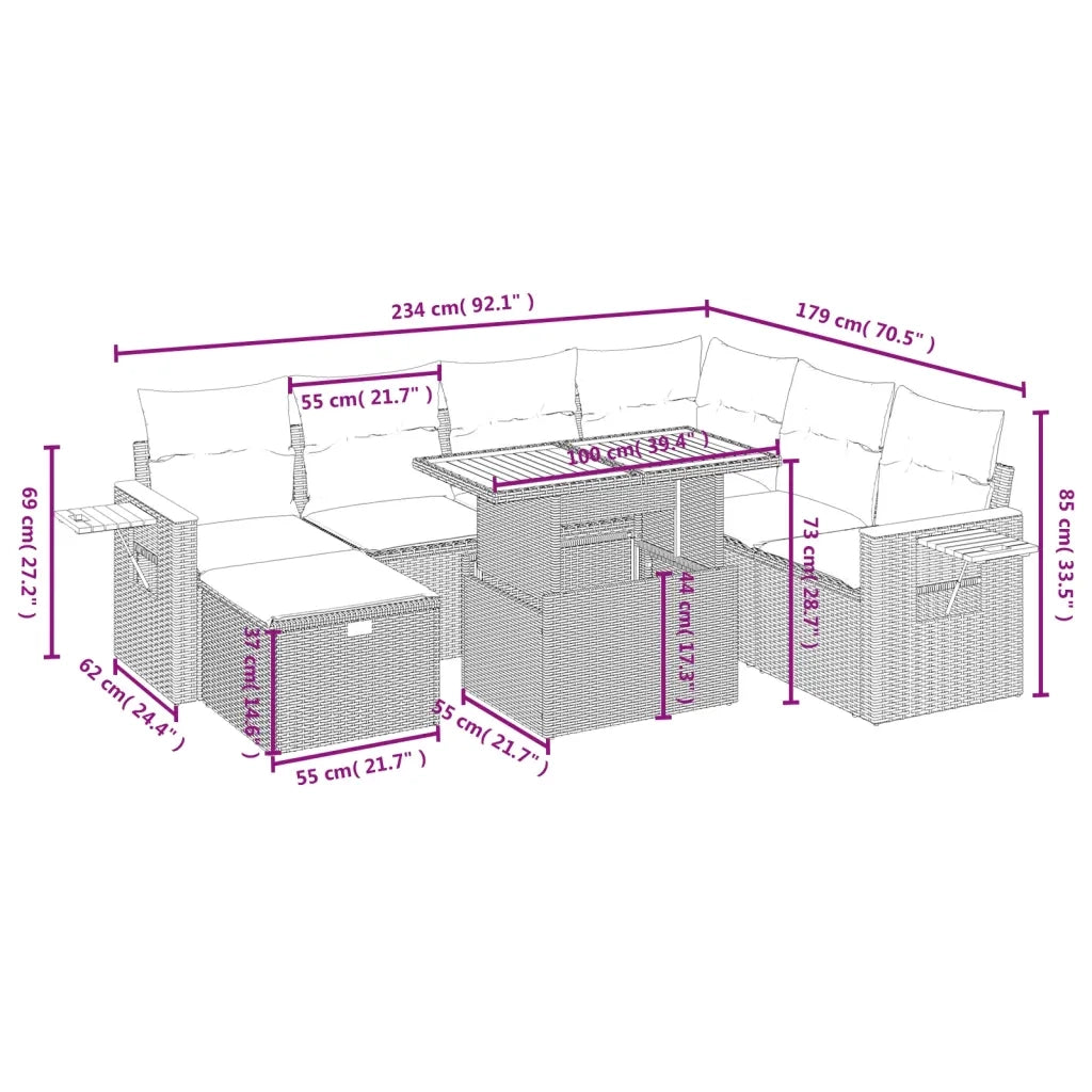 Set Divano da Giardino 8 pz con Cuscini Beige in Polyrattan 3276160