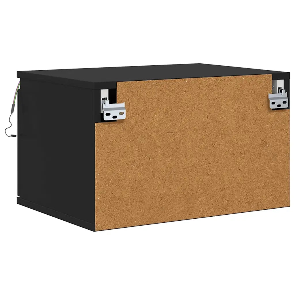 Comodino a Parete con Luci LED Nero 836828