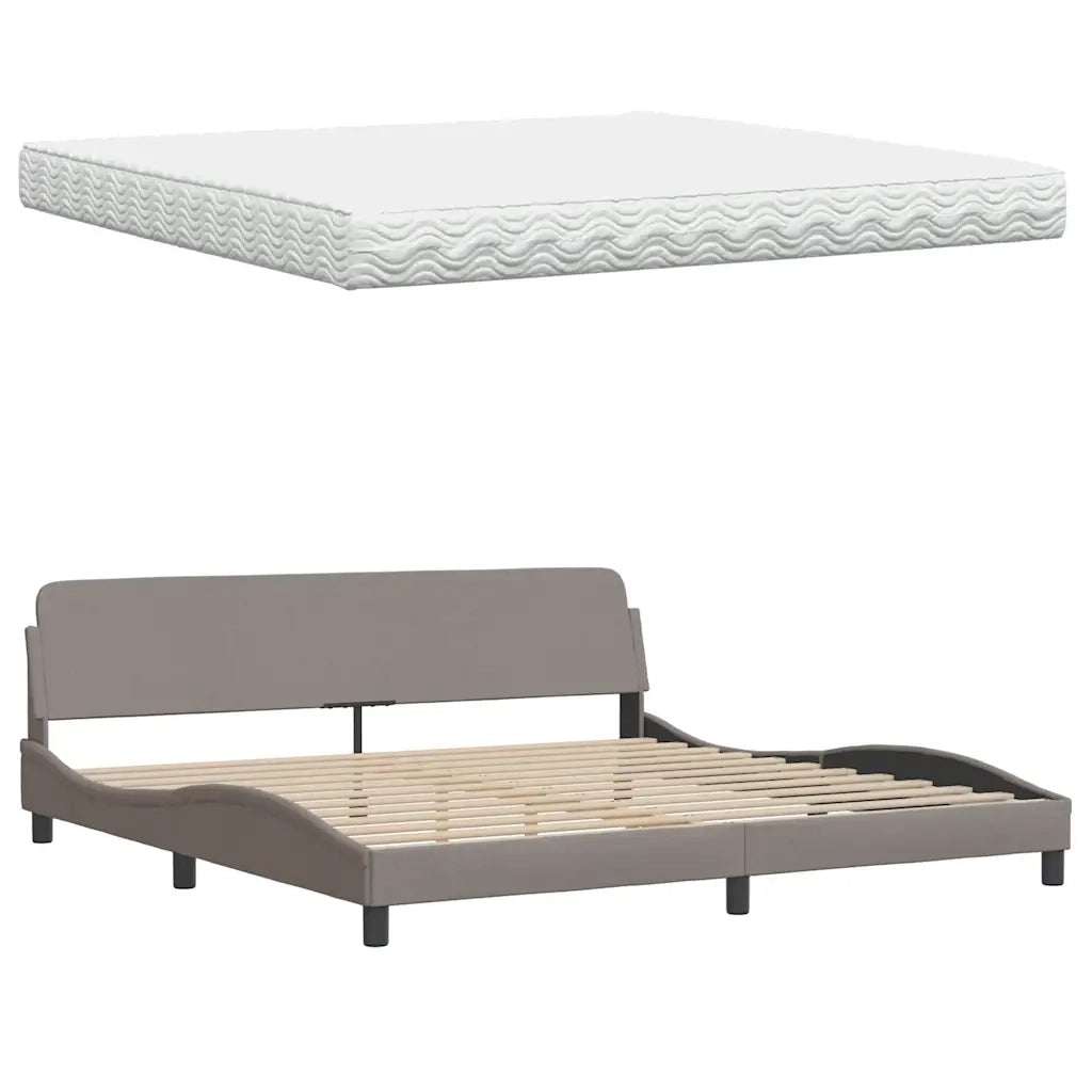 Letto con Materasso Tortora 200x200 cm in Tessuto 3310766