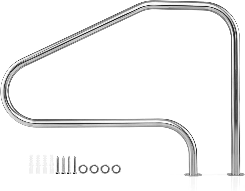 Corrimano per Piscina in Acciaio Inox, Max 180 kg, Ringhiera di Sicurezza con Base Separata per Spa e Parco Acquatico, Montaggio Facile, Accessori Inclusi per Diverse Superfici