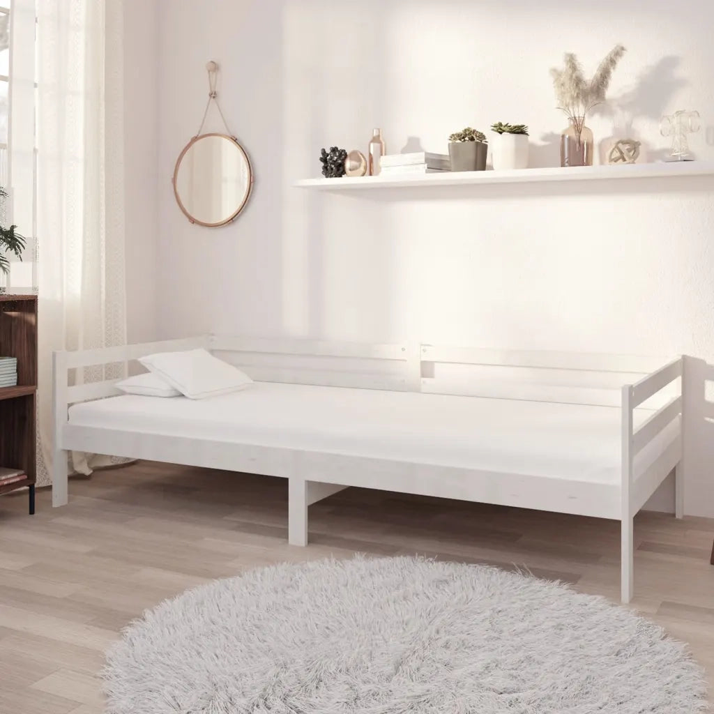 Divano Letto con Materasso 90x200 cm Bianco in Legno di Pino 3083560