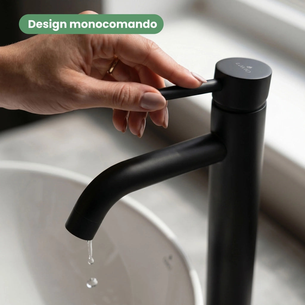 Rubinetto lavabo alto da appoggio miscelatore bagno nero VERTI