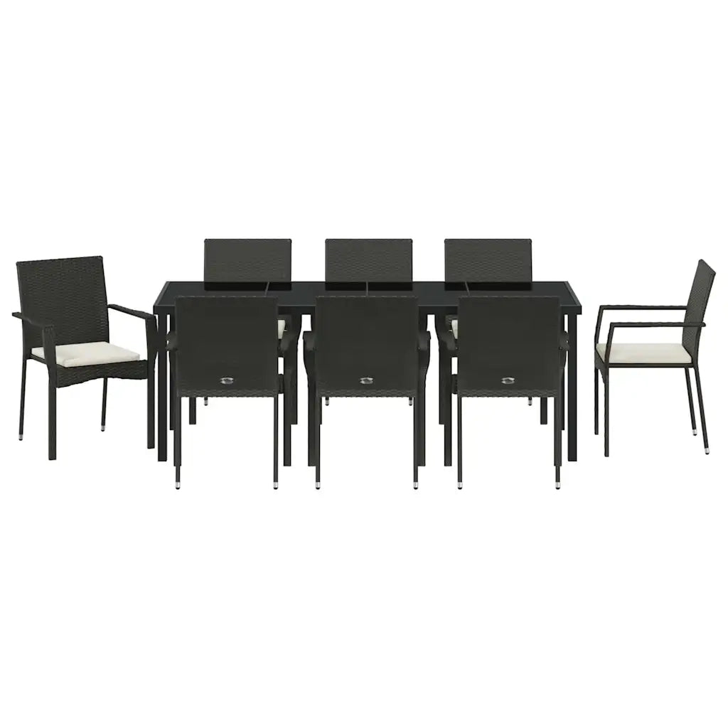 Set da Pranzo per Giardino con cuscino 9 pcs Nero polyrattan 3380084
