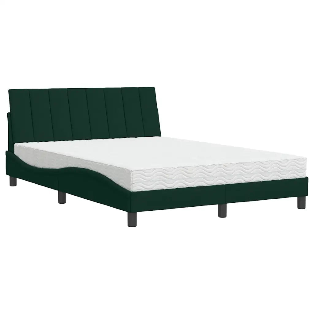 Letto con Materasso Hanko Verde Scuro 140x200 cm in Velluto 3208601