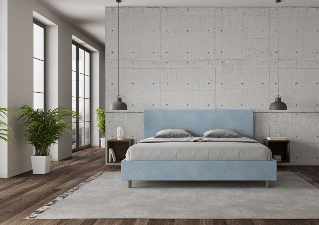BS COM Letto con rete imbottito 180x210 microfibra azzurro